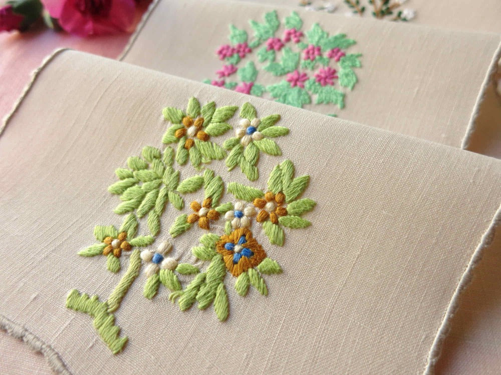 Flowering Trees Vintage Madeira Linen Cocktail Napkins - Set of 8