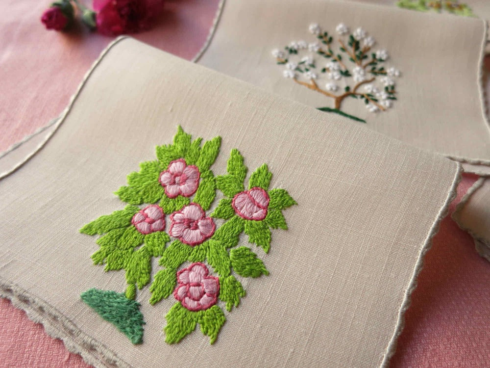 Flowering Trees Vintage Madeira Linen Cocktail Napkins - Set of 8