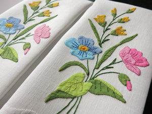 Vivid Flowers Vintage Madeira Linen Guest Towels - Set of 2