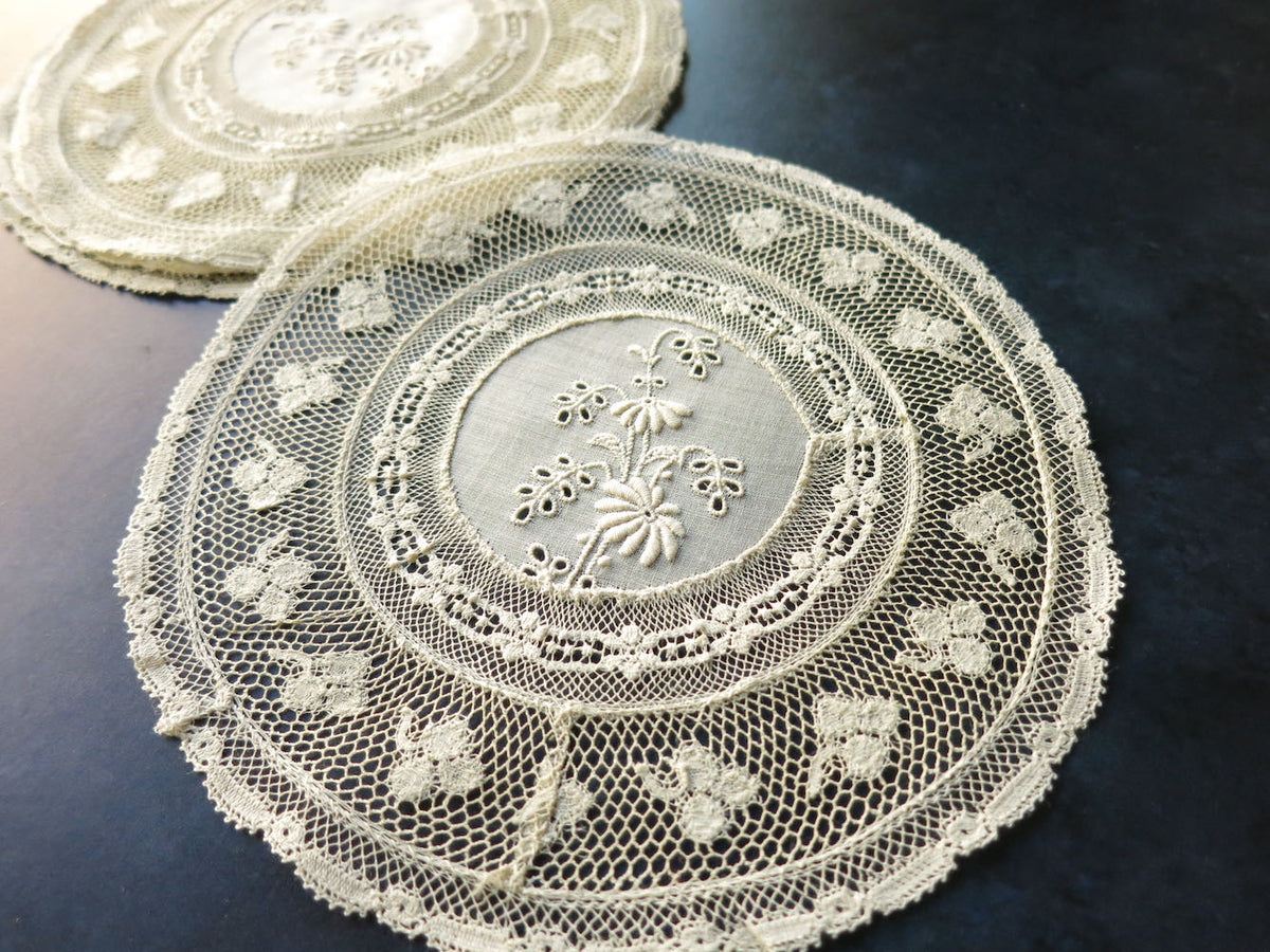 Vintage French Mixed Lace Coasters, Set of 6