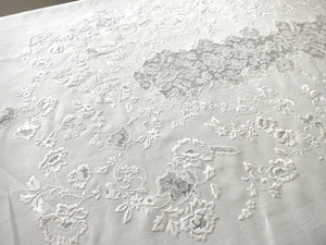 Antique French Linen & Lace Tablecloth 70x96", with 8 + 12 Napkins