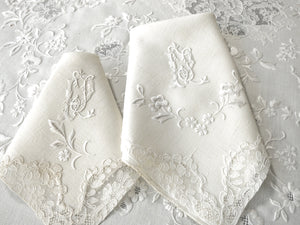 Lace Irises Fine Antique French Linen XL 33 Napkins, Set of 12