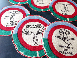 French Road Signs Vintage Linen Cocktail Rounds Napkins, Set of 6