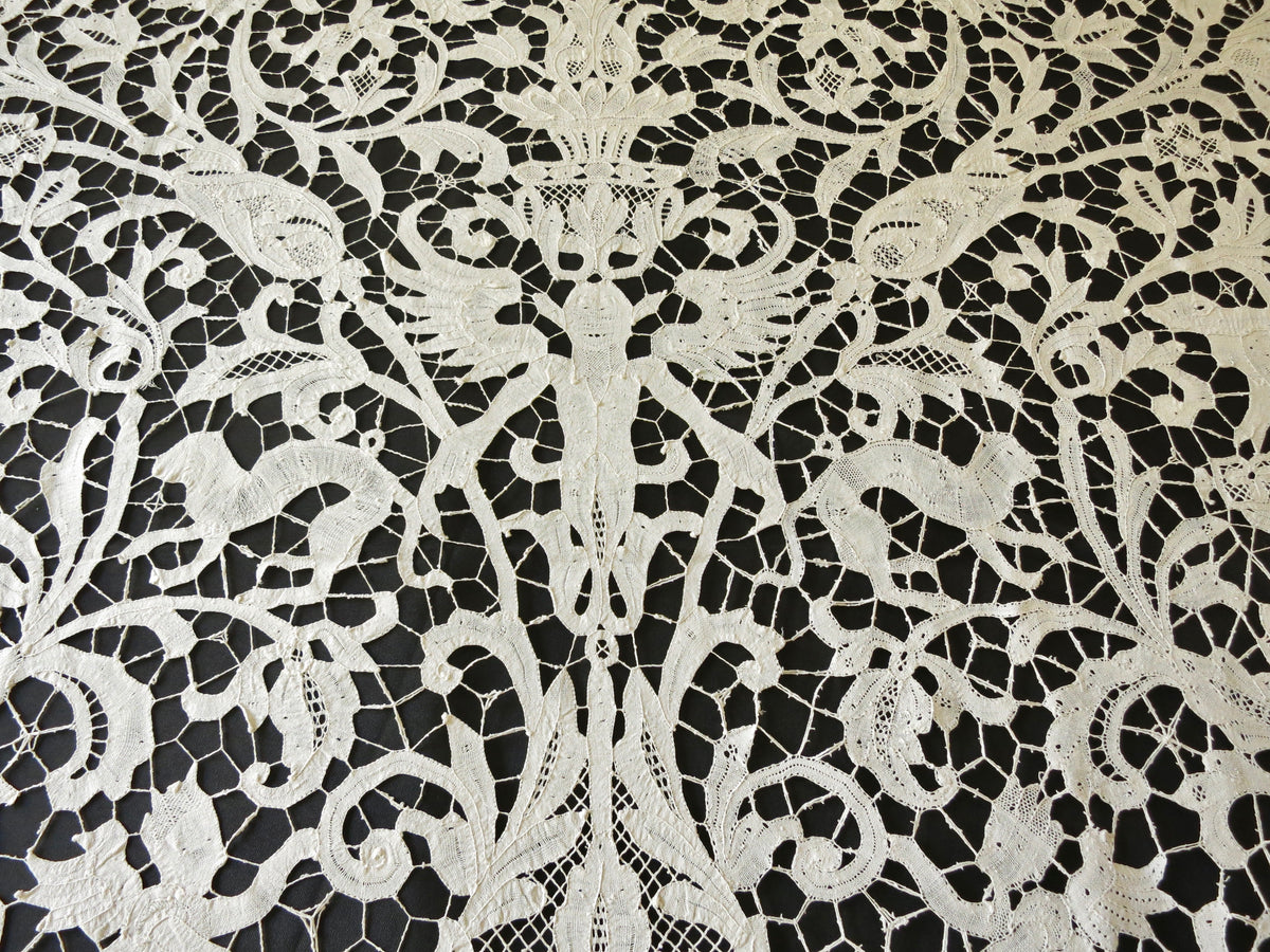 Antique Coverlet 19thC Bobbin Lace ~ Animals, Hunters &amp; Mythological Creatures