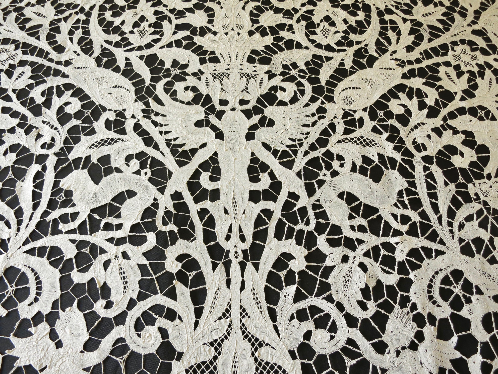 Antique Coverlet 19thC Bobbin Lace ~ Animals, Hunters & Mythological Creatures
