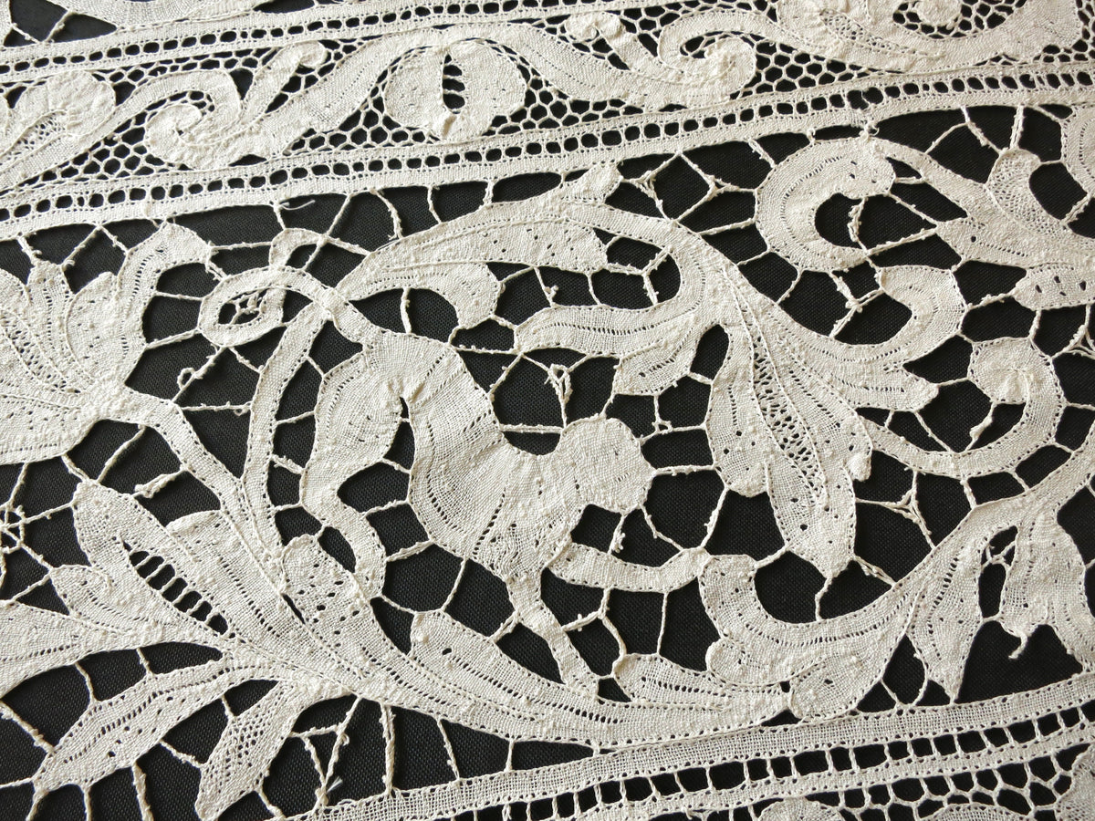 Antique Coverlet 19thC Bobbin Lace ~ Animals, Hunters &amp; Mythological Creatures