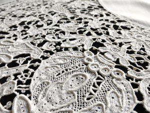 Dogs, Pheasants & Deer c1900 Antique Point de Venise Lace Table Setting for 6
