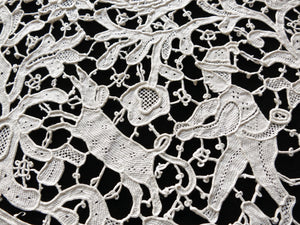 Dogs, Pheasants & Deer c1900 Antique Point de Venise Lace Table Setting for 6