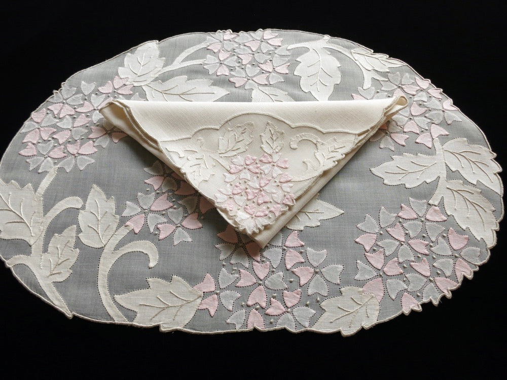 Pink Viburnum Vintage Madeira Placemat Set for 8