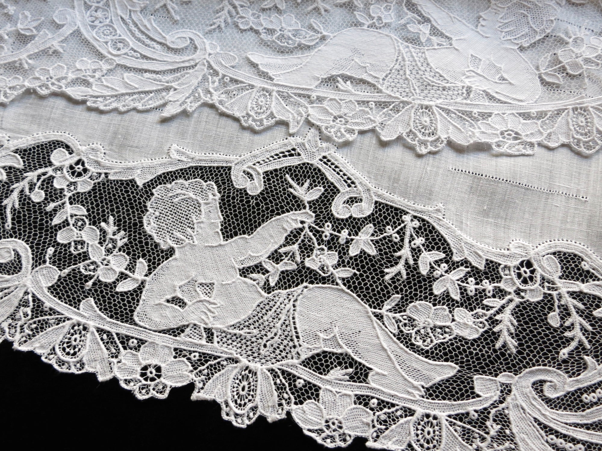 Cherubs & Flowers Antique 19th Century Point de Gaze Lace Placemats - Set of 12