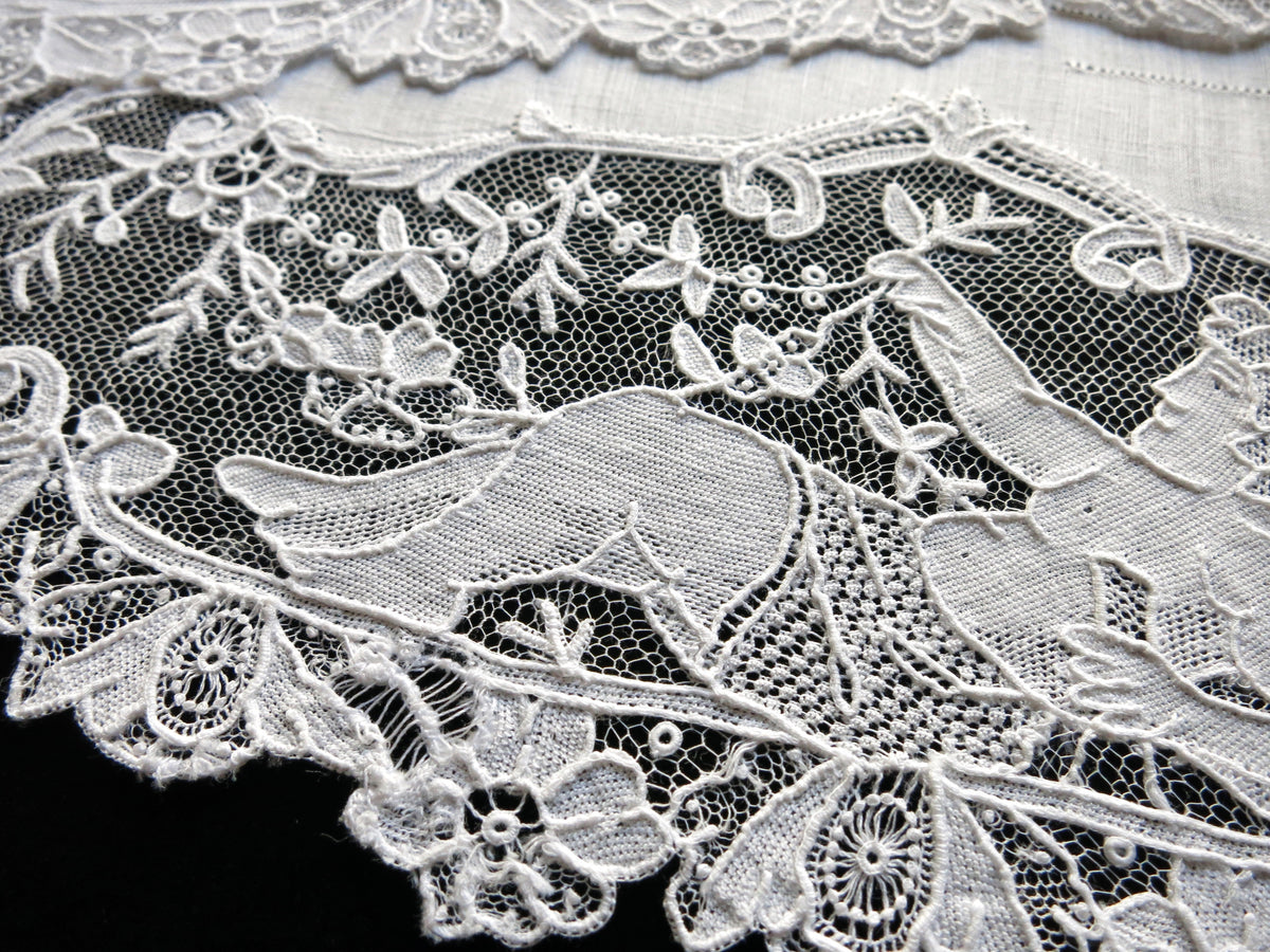 Cherubs &amp; Flowers Antique 19th Century Point de Gaze Lace Placemats - Set of 12
