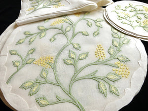 Jacobean Flowers Vintage Madeira Embroidery Placemat Set for 6