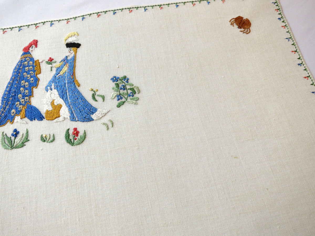 June Wedding, Medieval Style, Vintage Rapisardi Italian Embroidery Runner Centerpiece