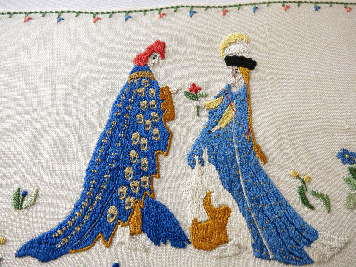 June Wedding, Medieval Style, Vintage Rapisardi Italian Embroidery Runner Centerpiece