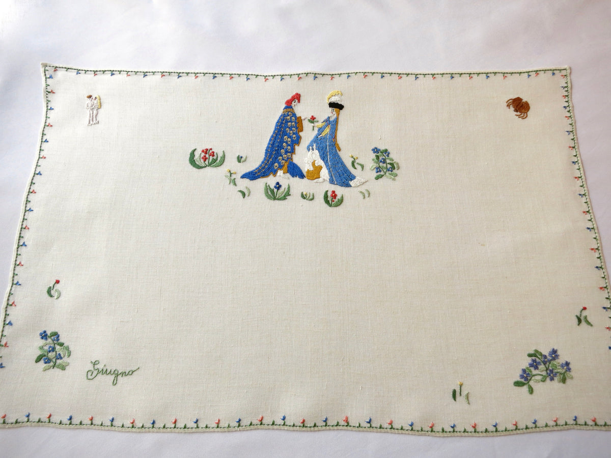 June Wedding, Medieval Style, Vintage Rapisardi Italian Embroidery Runner Centerpiece