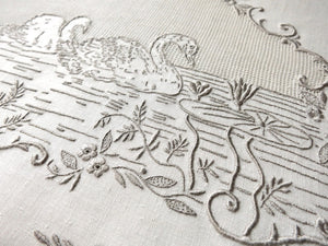 Swans Swimming Antique Italian Hand Embroidery Guest Towel