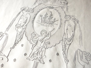 Italian Fountain Elaborate & Wonderful Antique Hand Embroidery Guest Towel