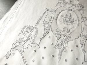 Italian Fountain Elaborate & Wonderful Antique Hand Embroidery Guest Towel