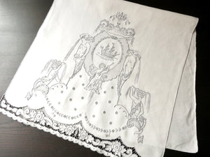 Italian Fountain Elaborate & Wonderful Antique Hand Embroidery Guest Towel