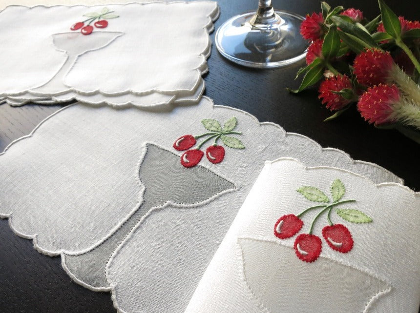 Cherry Garnish &amp; Goblet Vintage Madeira Cocktail Napkins - Set of 6