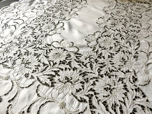 Sunflowers Vintage Madeira Embroidered Tablecloth & 12 Napkins 62x120"