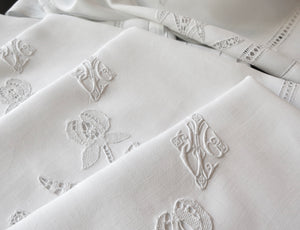 Lace Irises Fine Antique French Linen XL 33" Napkins, Set of 12