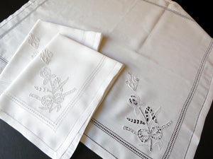 Lace Irises Fine Antique French Linen XL 33" Napkins, Set of 12