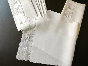 Hydrangeas Vintage Continental Size Napkins Madeira Embroidery ~ Set of 12