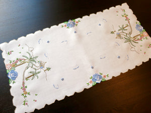 Tropical Vibes Colorful Vintage Madeira Embroidery Linen Table Runner 13x26"