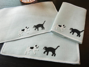 Cats & Dogs Vintage Madeira Embroidered Cocktail Linen Napkins - Set of 6
