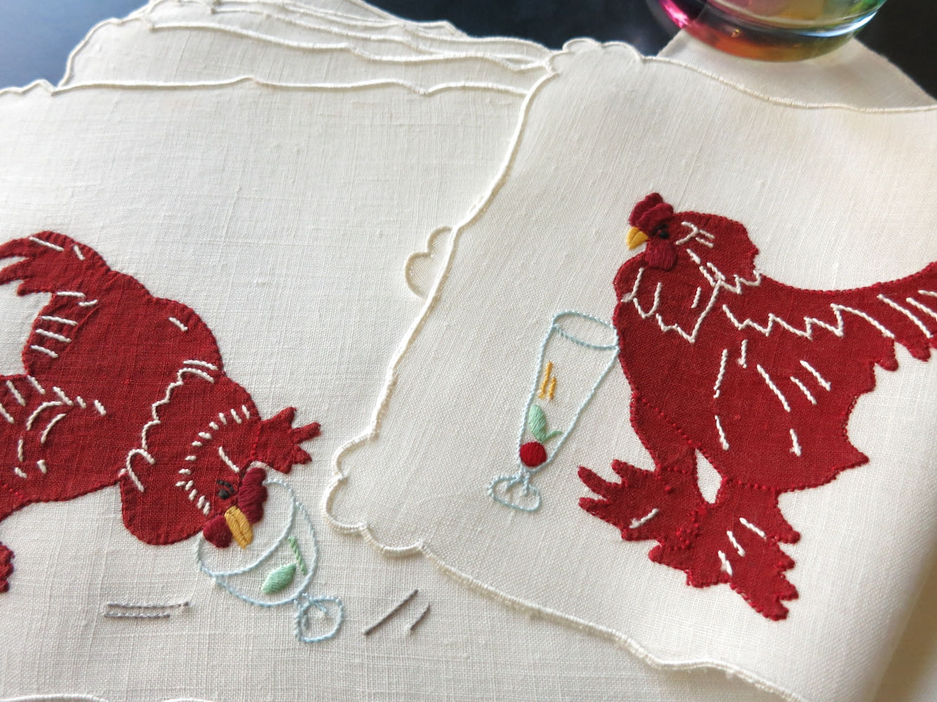 Roosters Peck at Garnishes Vintage Madeira Cocktail Napkins, Set of 8