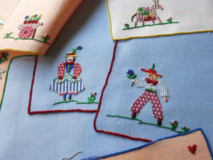 Gingham Lovers Vintage Madeira Linen Cocktail Napkins - Set of 8