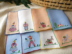 Gingham Lovers Vintage Madeira Linen Cocktail Napkins - Set of 8