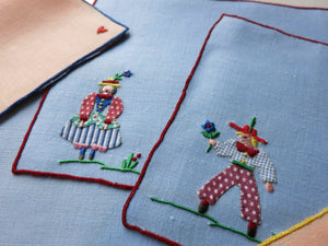 Gingham Lovers Vintage Madeira Linen Cocktail Napkins - Set of 8