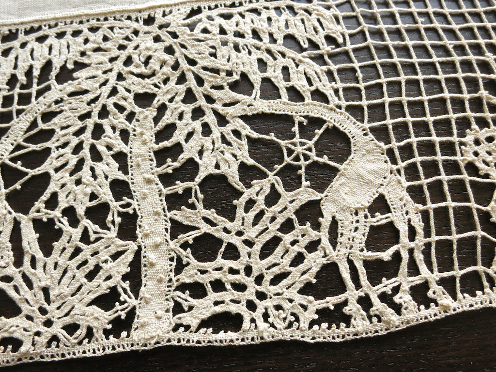 Giraffes in Handmade Lace Antique Table Runner 15x43&quot;