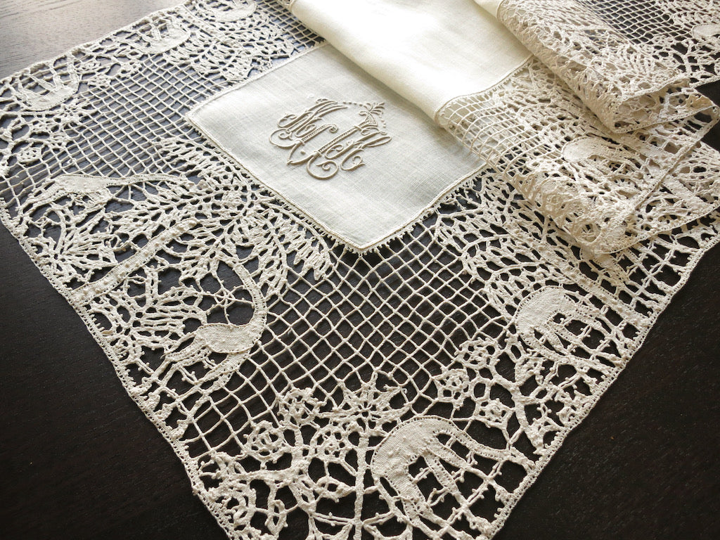 Giraffes in Handmade Lace Antique Table Runner 15x43"