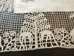 Giraffes in Handmade Lace Antique Table Runner 15x43"