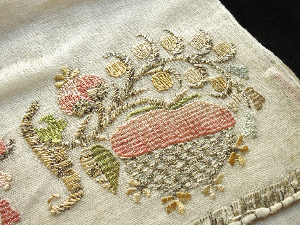 Light and Airy Antique Ottoman Embroidered Fruits Towel 20x46&quot;