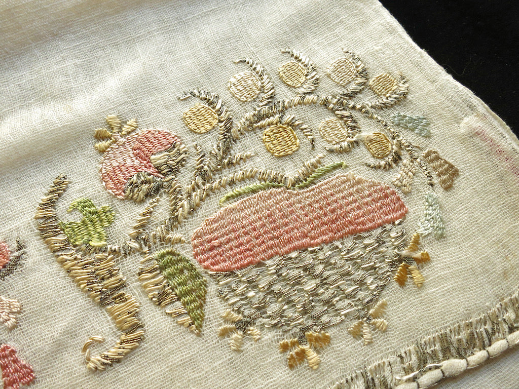 Light and Airy Antique Ottoman Embroidered Fruits Towel 20x46"