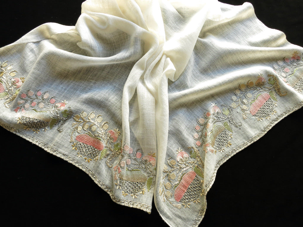 Light and Airy Antique Ottoman Embroidered Fruits Towel 20x46"
