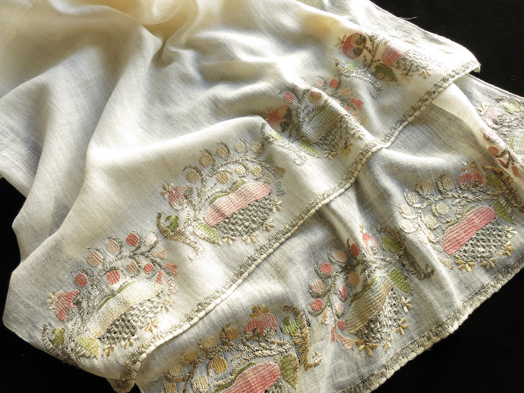 Light and Airy Antique Ottoman Embroidered Fruits Towel 20x46"
