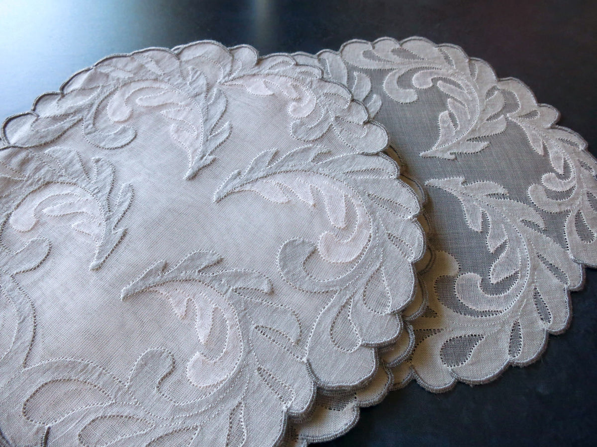 Plumes Vintage Madeira Linen &amp; Organdy Cocktail Rounds - Set of 6