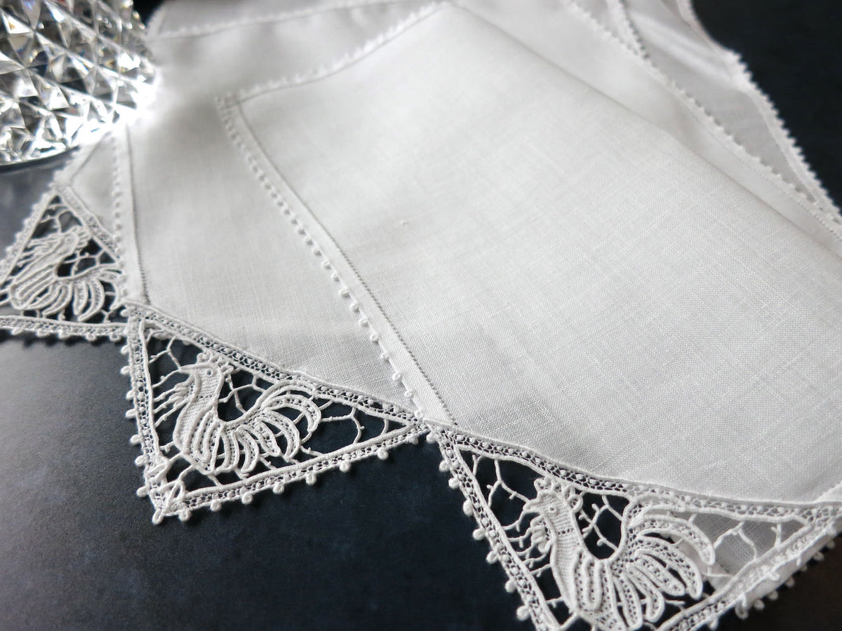 Classic Rooster Vintage Italian Lace &amp; Linen Cocktail Napkins, Set of 8
