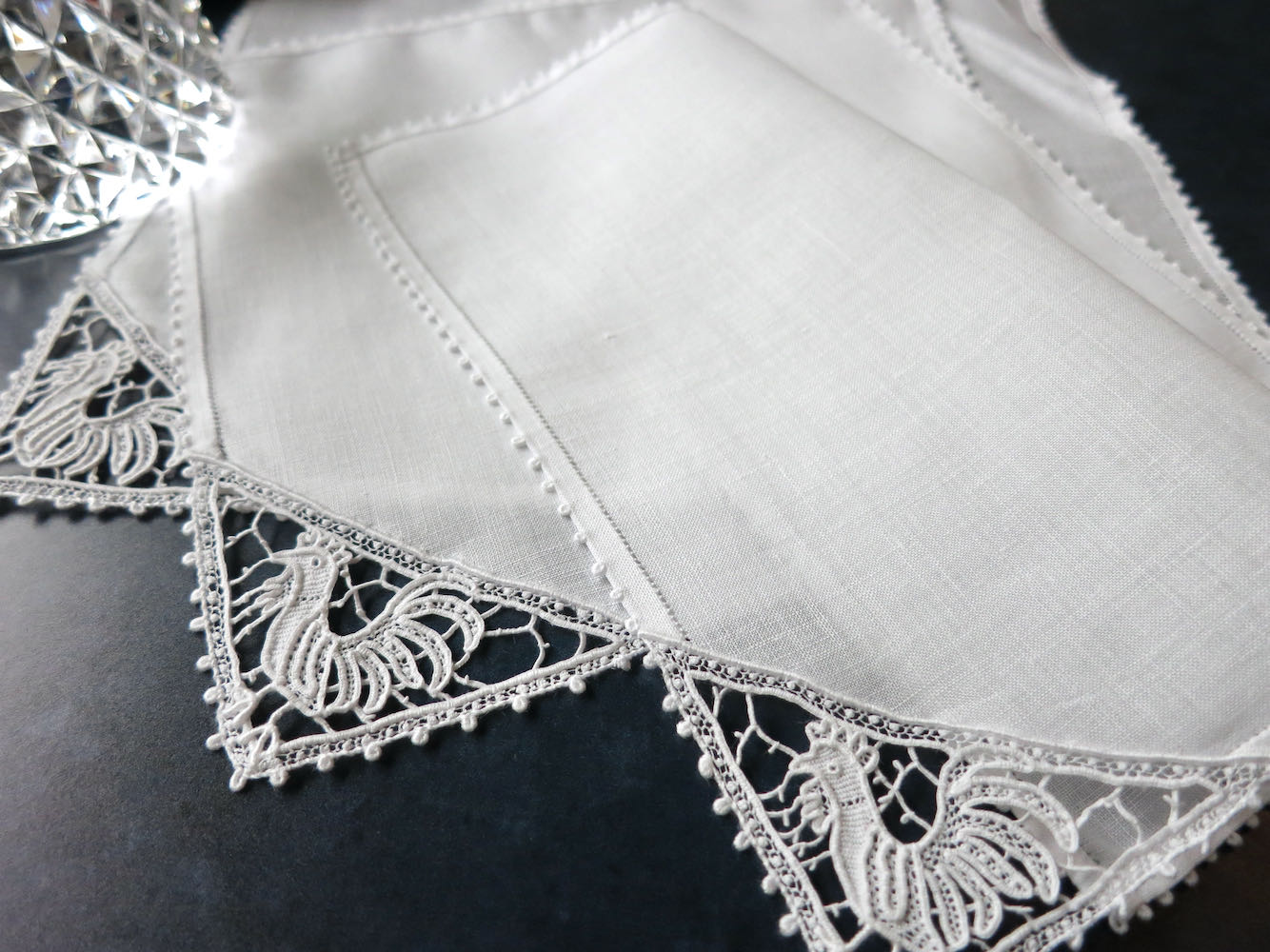 Classic Rooster Vintage Italian Lace & Linen Cocktail Napkins, Set of 8