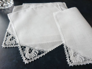 Classic Rooster Vintage Italian Lace & Linen Cocktail Napkins, Set of 8