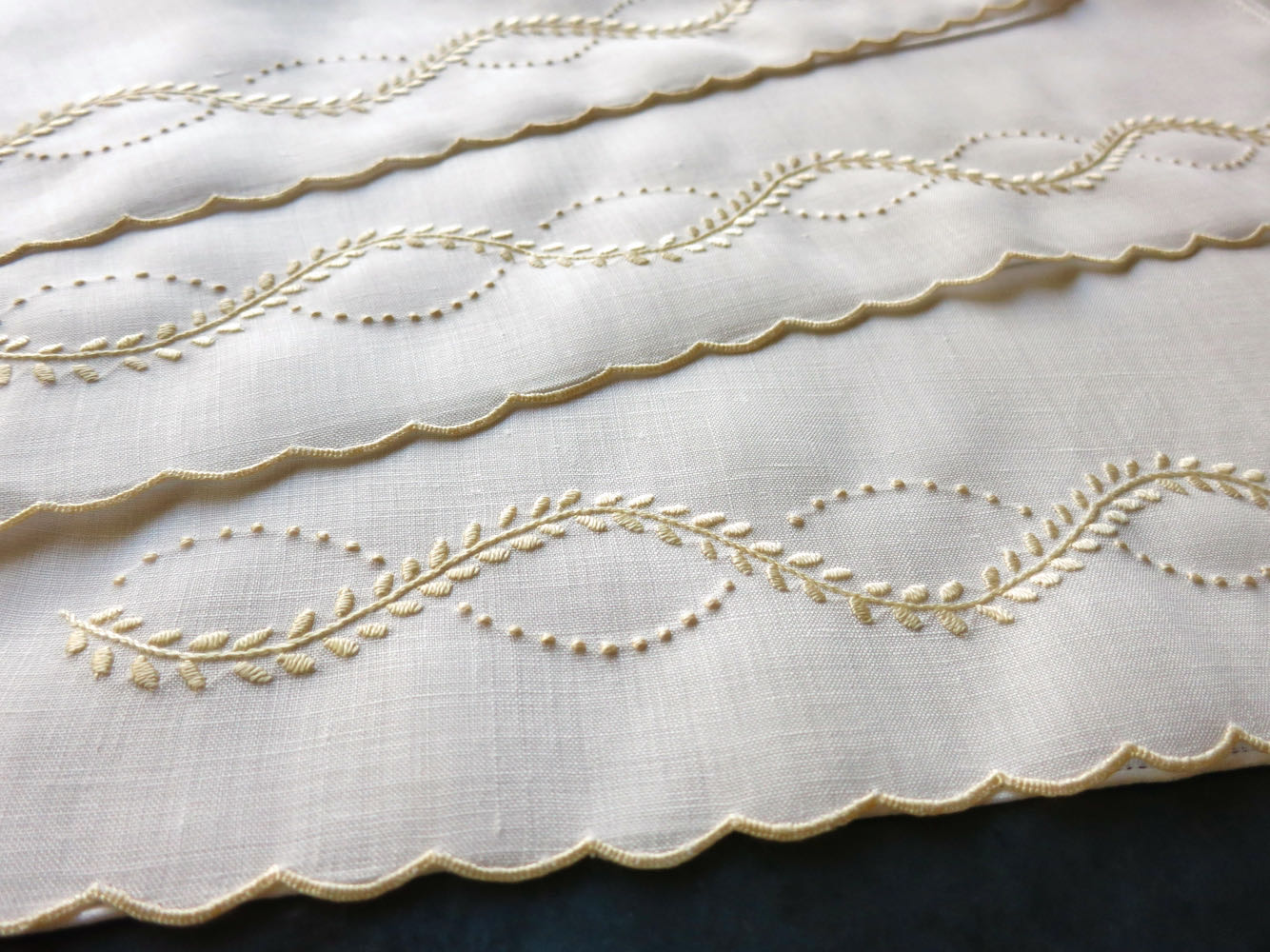 Trio of Vintage Italian Linen Embroidered Guest Towels