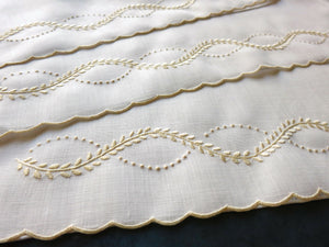 Trio of Vintage Italian Linen Embroidered Guest Towels