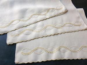Trio of Vintage Italian Linen Embroidered Guest Towels
