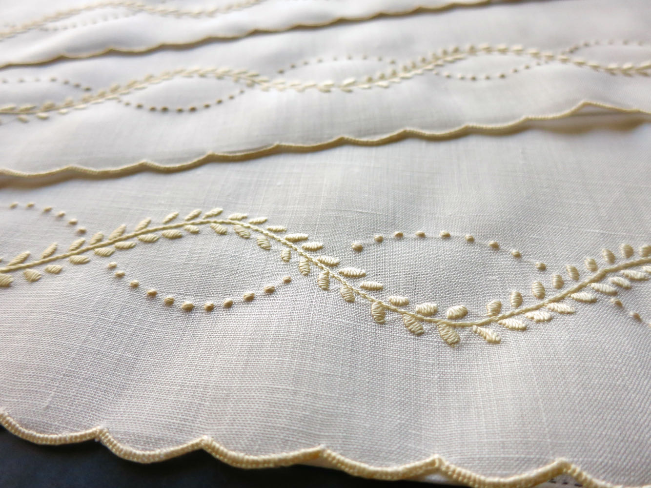 Trio of Vintage Italian Linen Embroidered Guest Towels