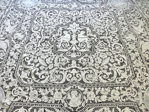 Art Deco Cherubs Birds Musicians Antique Lace Coverlet Tablecloth 90x90"